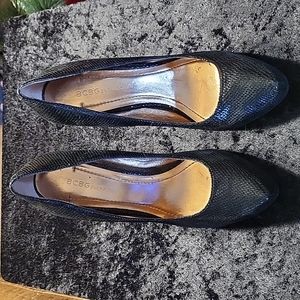 BCBGeneration Parade Snake Print Leather Platform Stiletto Heels Size 6 1/2"